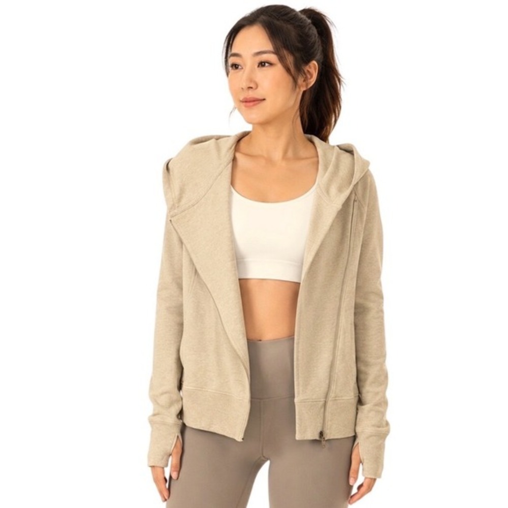 Nike Gym Vintage Asymmetrical Side Zip Hoodie Oatmeal Beige L Activewear 64-19